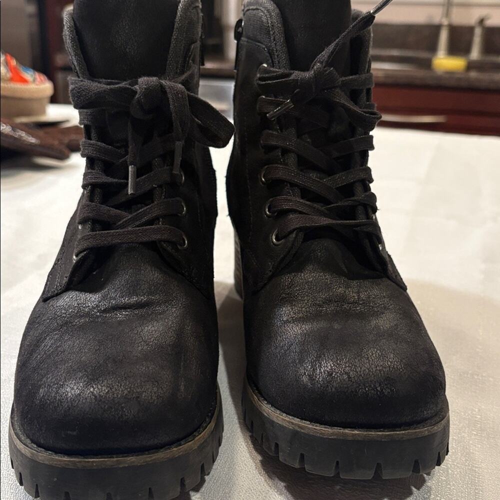 Carlos Santana Women's Black Combat Lace-Up Zip Boots Size 10